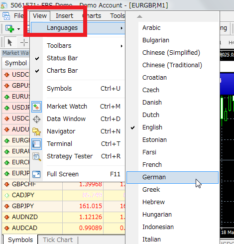 MT4 language setting