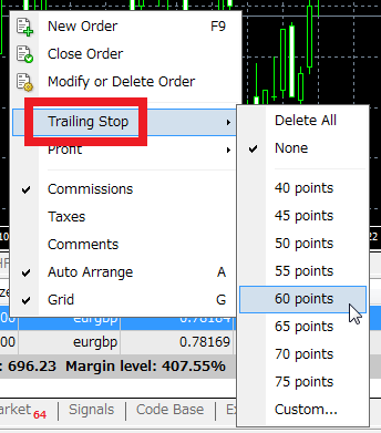 MT4 trailing stop set up