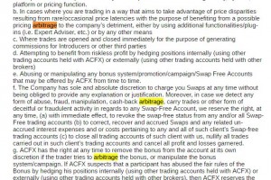 ACFX terms conditions arbitrage trading method