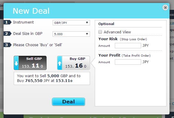 iForex FXnet Trader new deal screen order