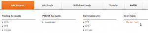 fxopen add account debit card mastercard issue