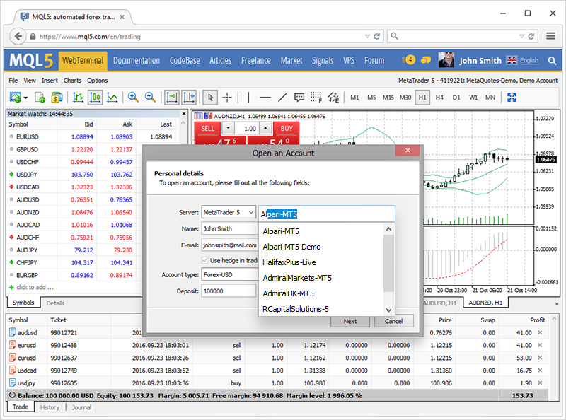 Now MT5 Web allows traders to "Open Demo Accounts with any Brokers" directly on the Platform