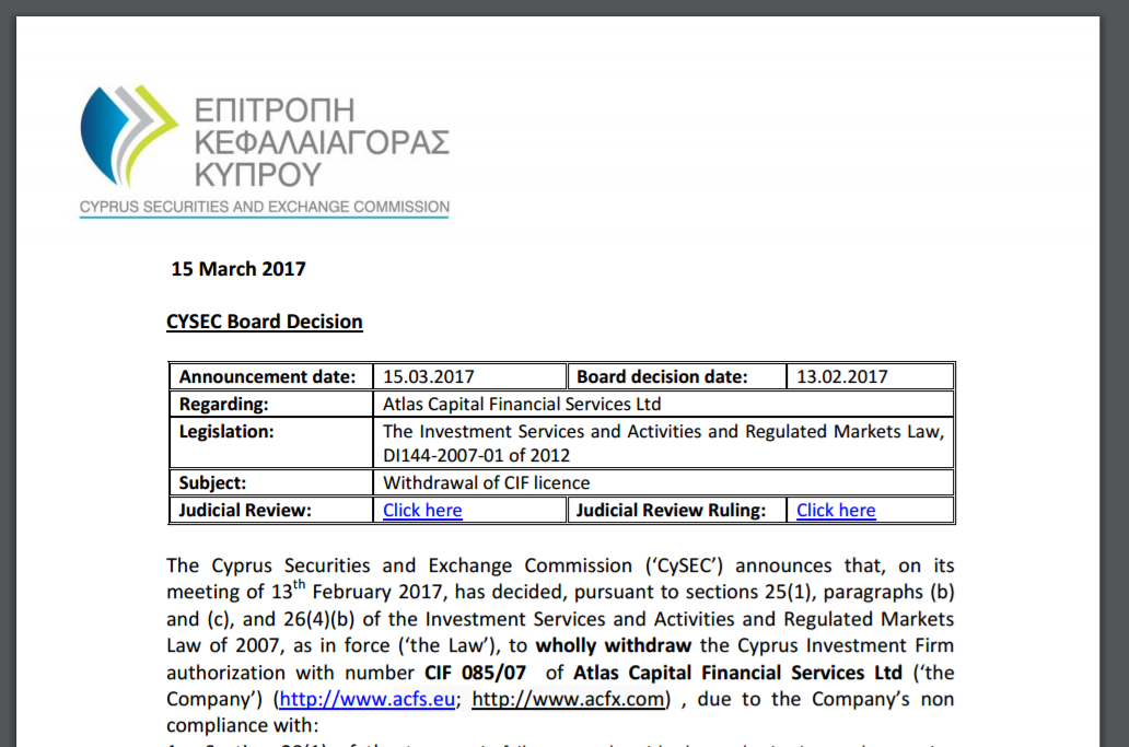 ACFX - ACFX has lost its CySEC License due to "non-compliance" - 3 Months given to Close Out